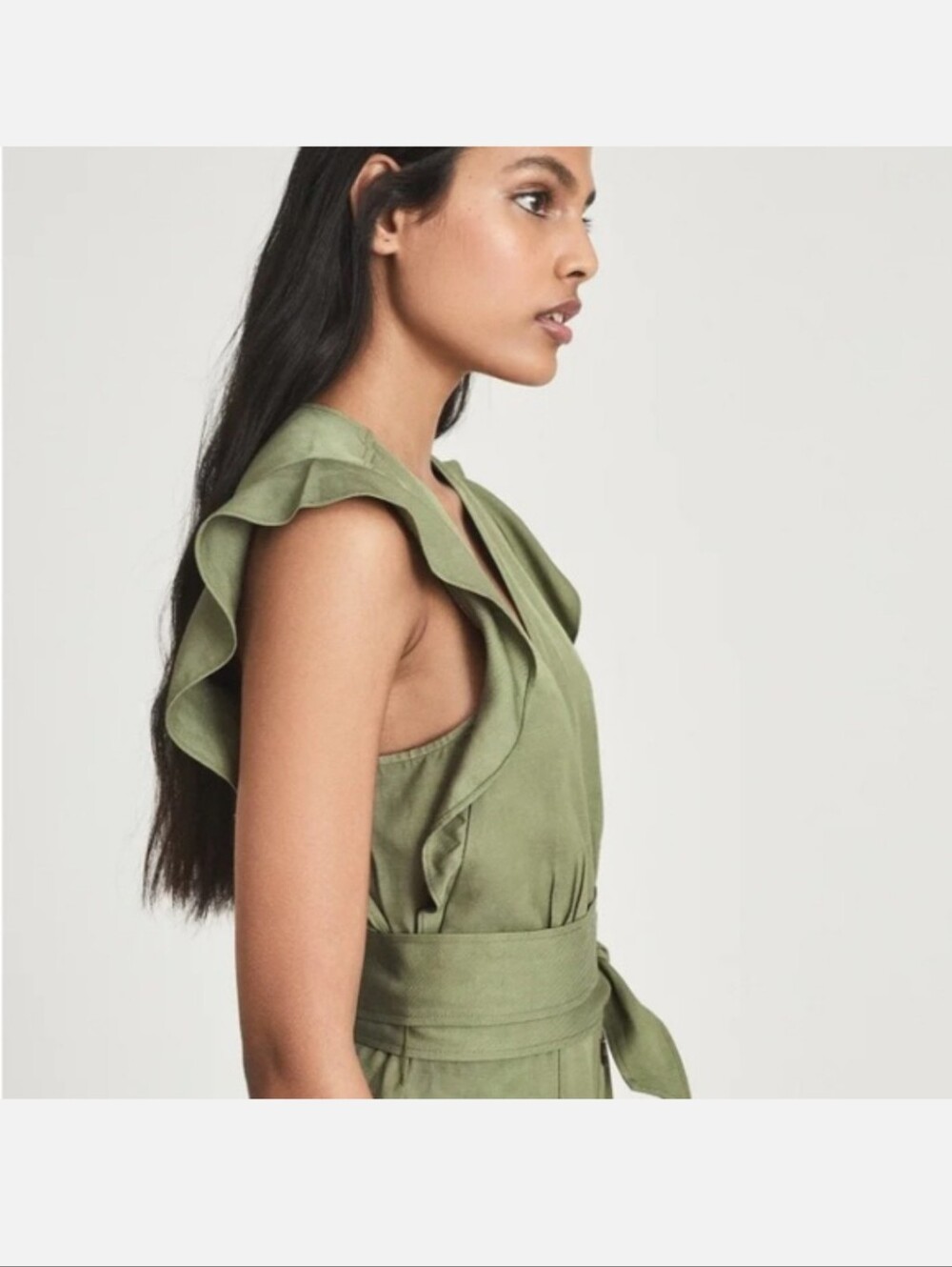 Reiss Olive Green Button-Front Midi Dress - Picture 4 of 12